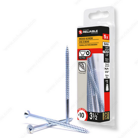 Reliable - Wood Screw, Flat Head, Regular Thread, Regular Wood Point  - #10 - 3 1/2 in