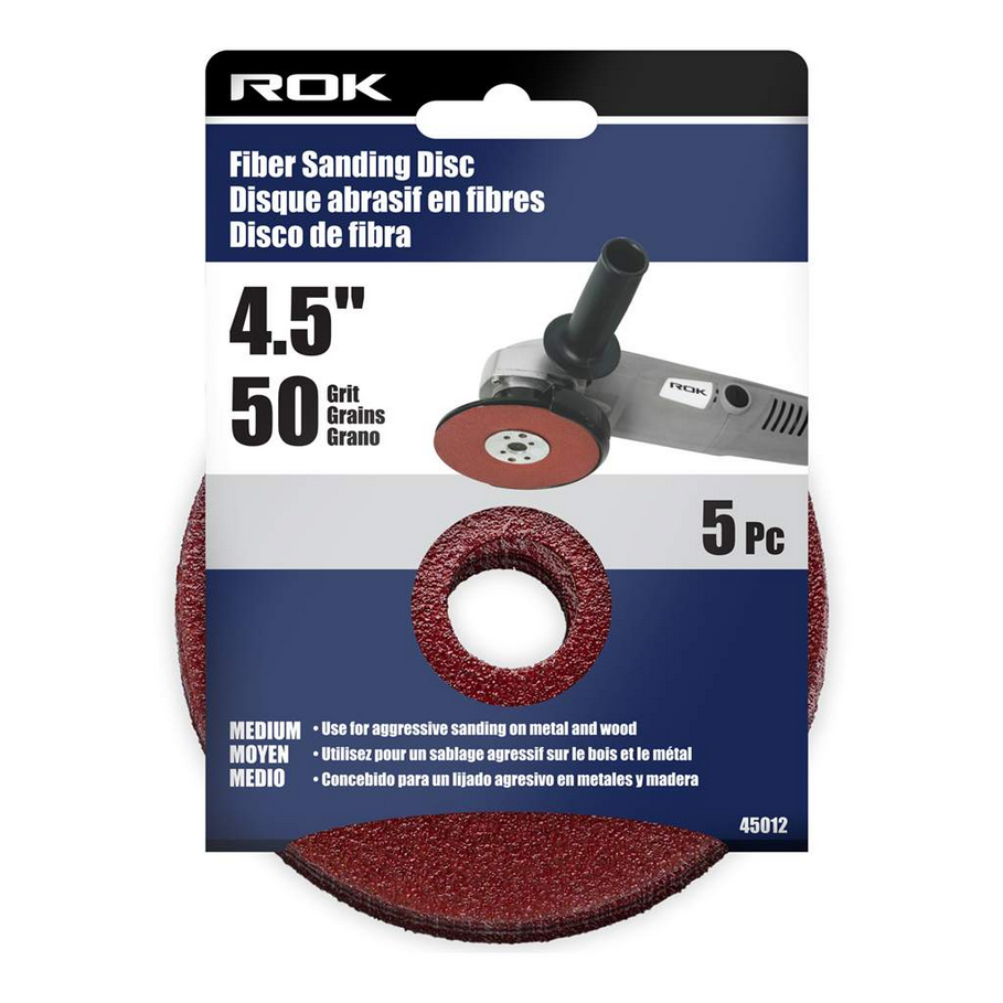 ROK - 5 PC 4-1/2" FIBER SANDING DISC 50 GRIT