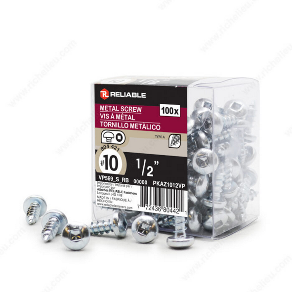 Reliable - Zinc Plated Metal Screw - #10 - 1/2 in