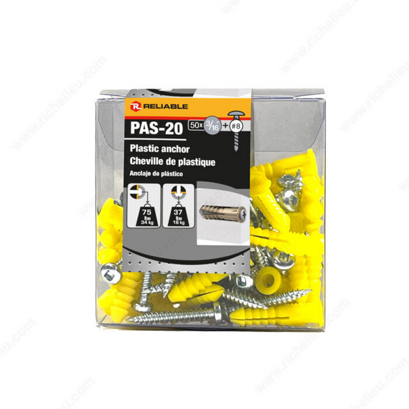 Reliable - Plastic Anchors - 3/16 in - Yellow - Box of 50
