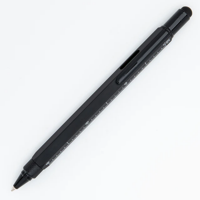 Black pen on a white background