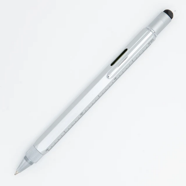 Silver pen on a white background