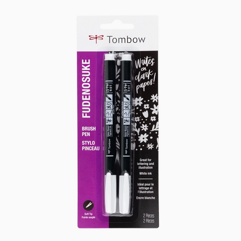 Tombow - Fudenosuke Calligraphy Brush Pens - White - 2 pack