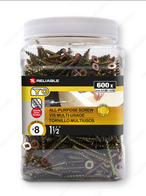 Yellow Zinc All-Purpose Screw - #8 - 1 1/2 in