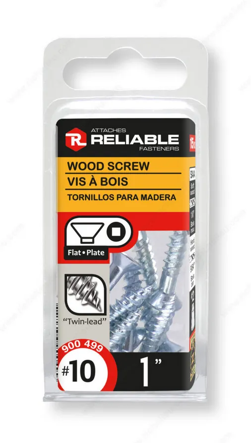 Packaging of Reliable Fasteners wood screws on a white background Wood Screw, Flat Head, Regular Thread, Regular Wood Point Blister of 15 units - #10 - 1 in Reliable Wood Screw art-noise.myshopify.com wood-screw-flat-head-regular-thread-regular-wood-point-blister-of-15-units-10-1-in