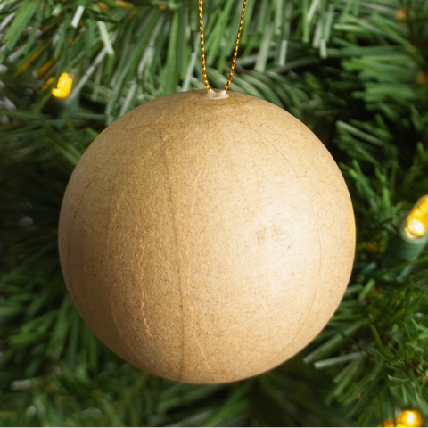 Paper Mache Christmas ornament hanging on a decorated tree with lights. 3" Paper Mache Ball Ornament Factory Direct Craft product_type art-noise.myshopify.com 3-paper-mache-ball-ornament