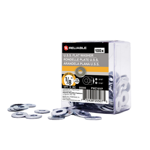 Reliable - Flat Washer (USS) -zinc Box of 100 - 1/8 in Reliable product_type art-noise.myshopify.com reliable-flat-washer-uss-zinc-box-of-100-1-8-in