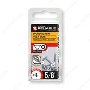 Packaging of Reliable brand wood screws on a white background Reliable Wood Screw, Flat Head  - #4 - 5/8 in Reliable Wood Screw art-noise.myshopify.com wood-screw-flat-head-regular-thread-regular-wood-point-blister-of-22-units-4-5-8-in