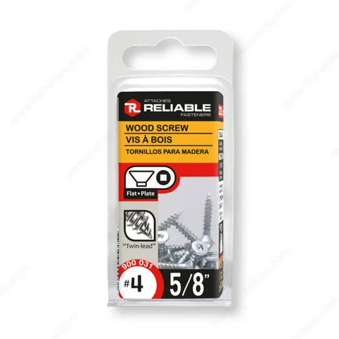 Packaging of Reliable brand wood screws on a white background Reliable Wood Screw, Flat Head  - #4 - 5/8 in Reliable Wood Screw art-noise.myshopify.com wood-screw-flat-head-regular-thread-regular-wood-point-blister-of-22-units-4-5-8-in