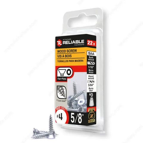  Reliable Wood Screw, Flat Head  - #4 - 5/8 in Reliable Wood Screw art-noise.myshopify.com wood-screw-flat-head-regular-thread-regular-wood-point-blister-of-22-units-4-5-8-in