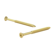 Two gold screws on a white background