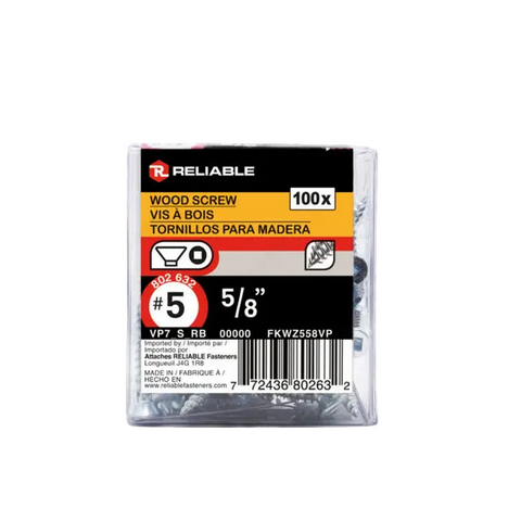 Pack of wood screws with Reliable branding on a white background