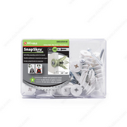 Packaged product of SnapSkru screws and anchors on a white background
