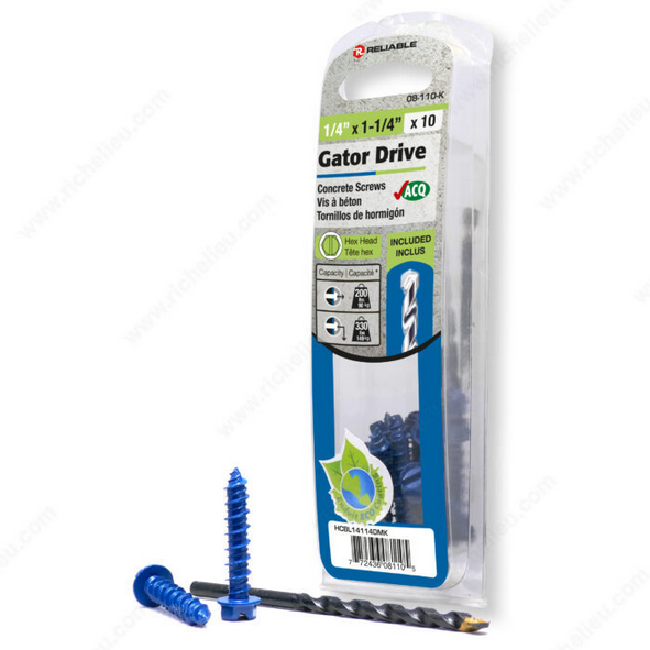 Reliable - Concrete Screw Hexagonal Head with Washer, Hi-Low Thread  - 1/4 in x 1 1/4 in