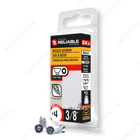 Wood Screw, Flat Head, Regular Thread, Regular Wood Point - #4 - 3/8 in