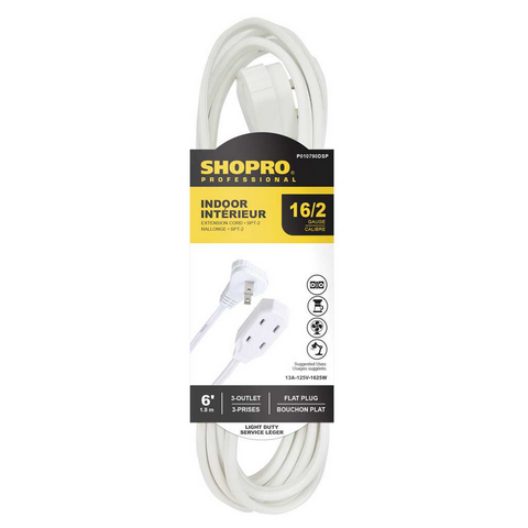 16/2 SPT-2 3-Outlet 6' Indoor Extension Cord White