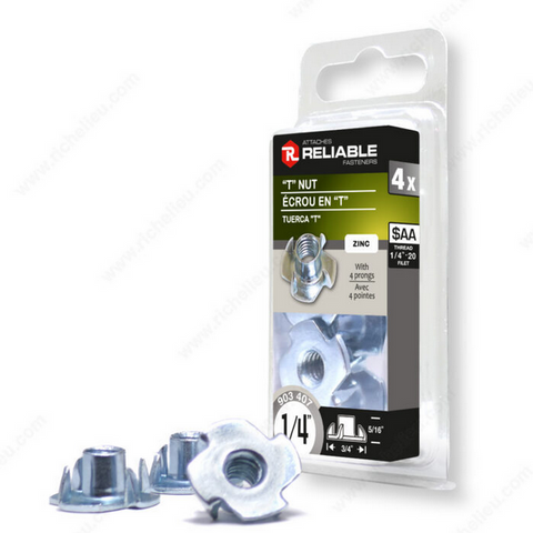 Reliable - T-nut with Four Prongs Zinc - 1/4 in
