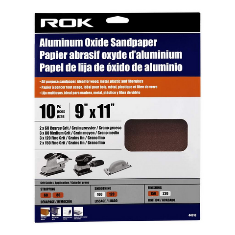 ROK - 10 PC ALUMINUM OXIDE SANDPAPER ASST. GRIT