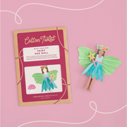 Fairy peg doll craft kit with wooden doll, colorful dress, wings, crown, wand and toadstool accessories