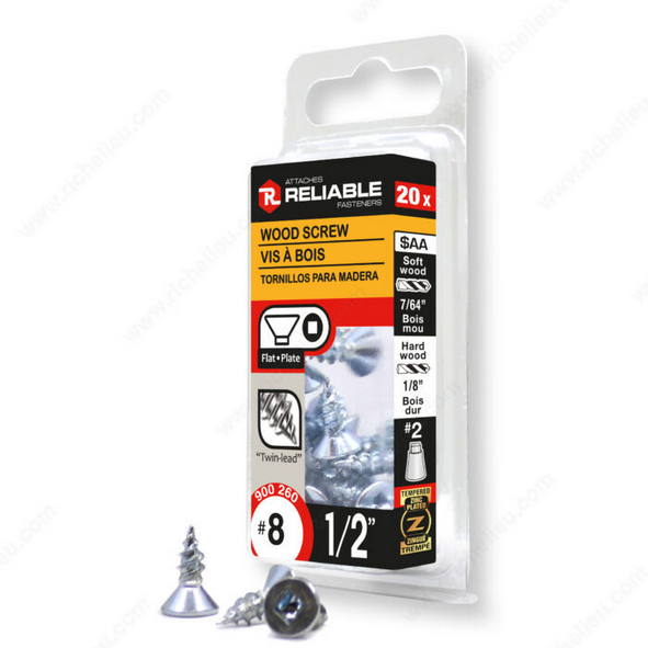 Reliable - Wood Screw, Flat Head - #8 - 1/2 in