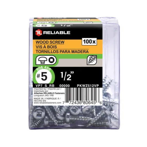 Pack of wood screws with 'Reliable' branding on a white background
