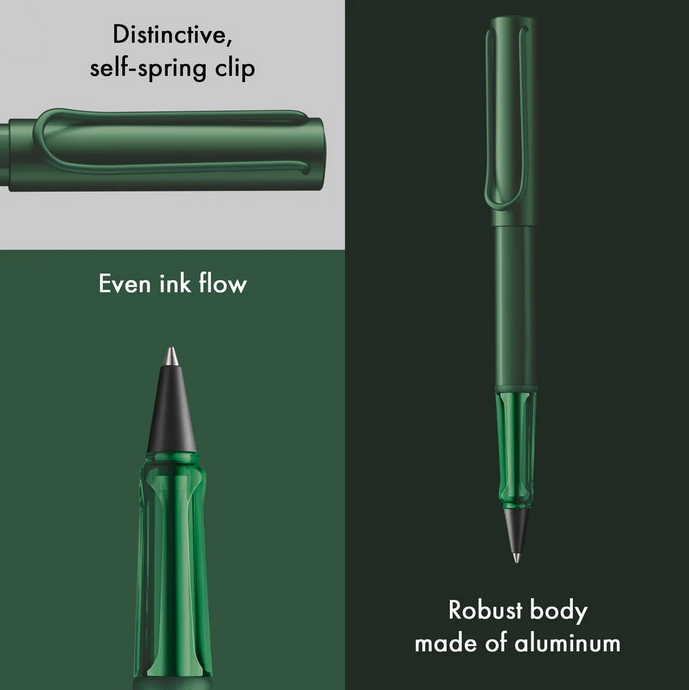 Green pen with features highlighted on a green background