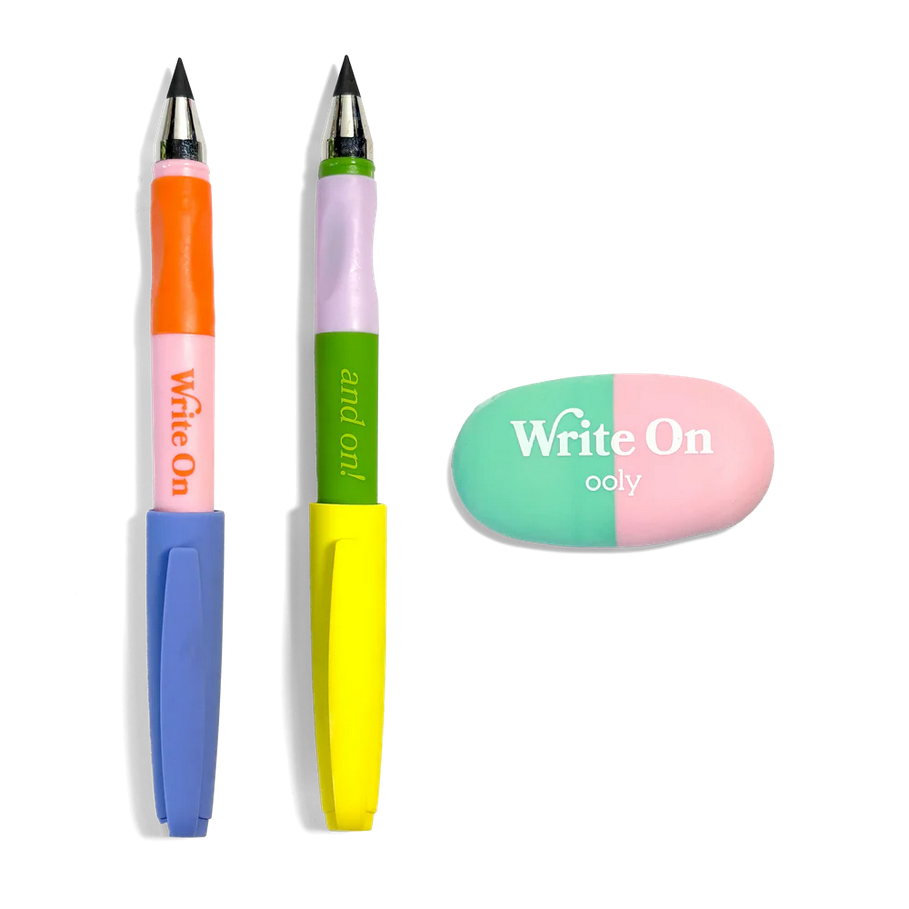 OOLY Write On: Graphite Pencils + Eraser (3PC Set)