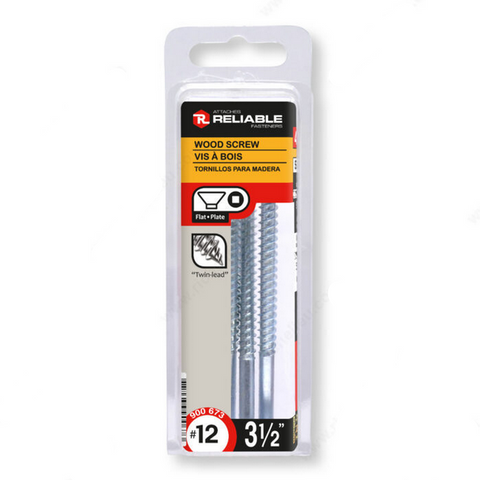 Pack of wood screws with packaging labeled 'Reliable' on a white background