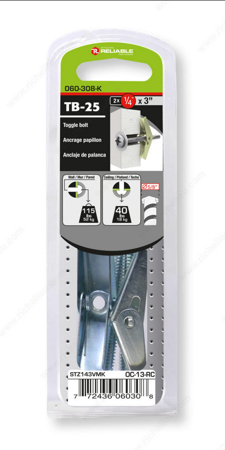 Reliable Toggle Bolt - 1/4 in 3 in