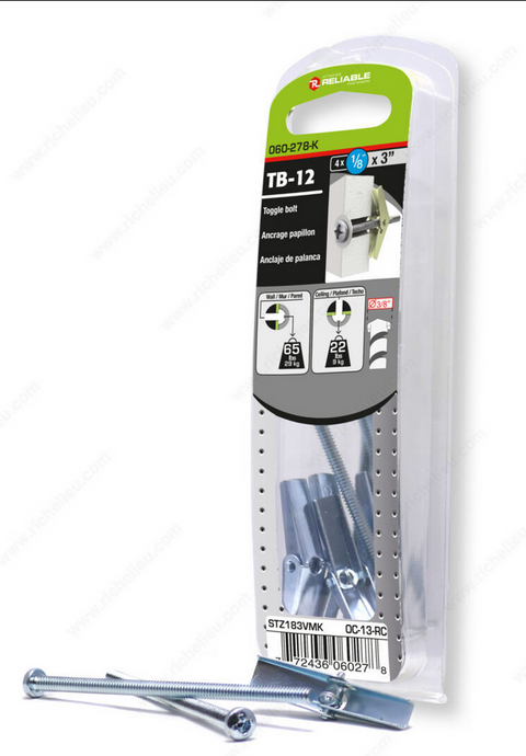 Reliable Toggle Bolt - 1/8 in 3 in