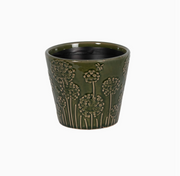 Dark Green Embossed Ceramic Pot