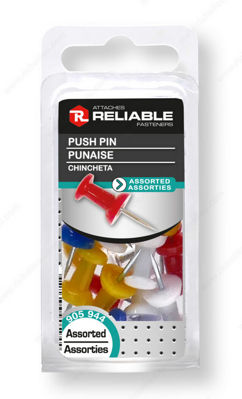 Reliable - Pushpin - Assorted Colors Blister of 25 units