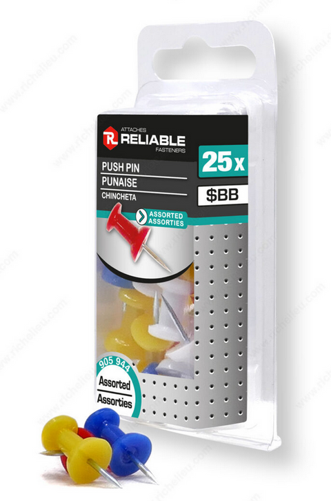 Reliable - Pushpin - Assorted Colors Blister of 25 units