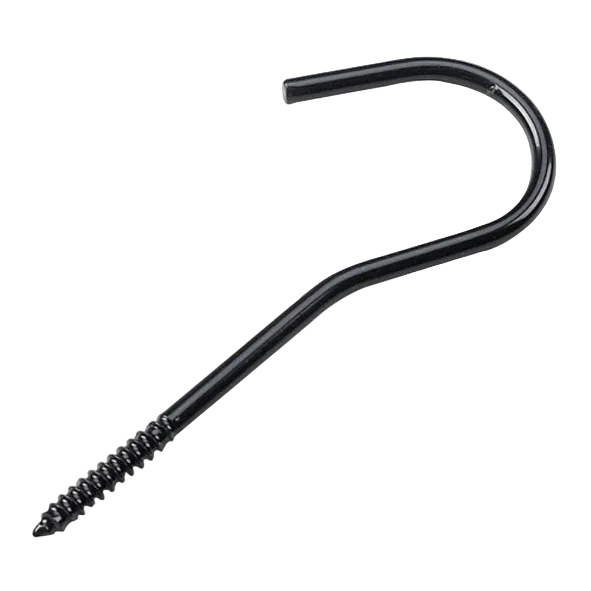 A black metal hanging hook with a threaded screw tip, shown on a plain white background.