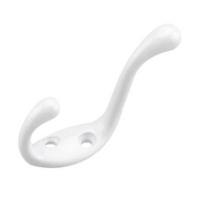 A white plastic hook with two mounting holes, shown on a white background.