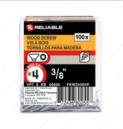 Reliable - Wood Screw, Flat Head - #4 - 3/8 in