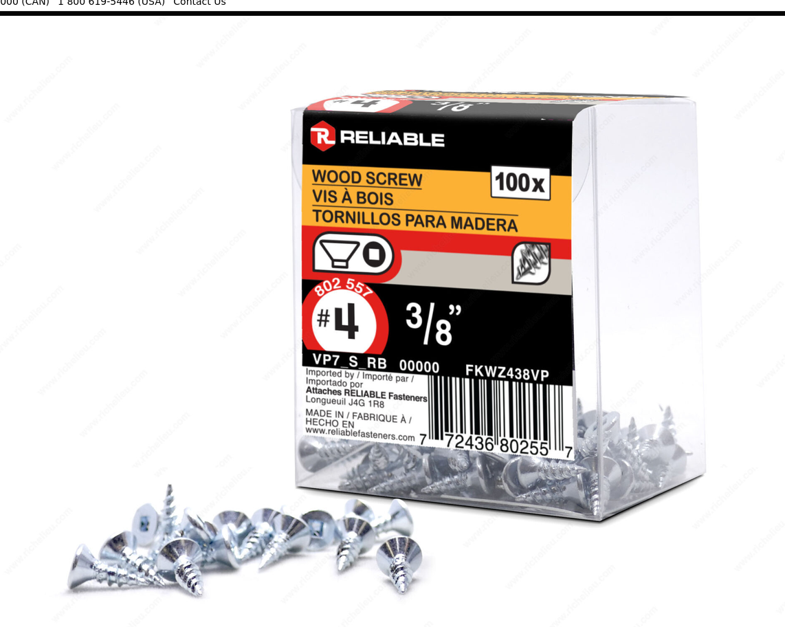 Reliable - Wood Screw, Flat Head - #4 - 3/8 in
