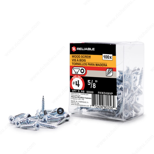 Reliable - Wood Screw, Flat Head - #4 - 5/8 in