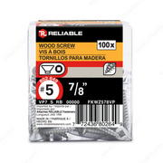 Reliable - Wood Screw, Flat Head - #5 - 7/8 in