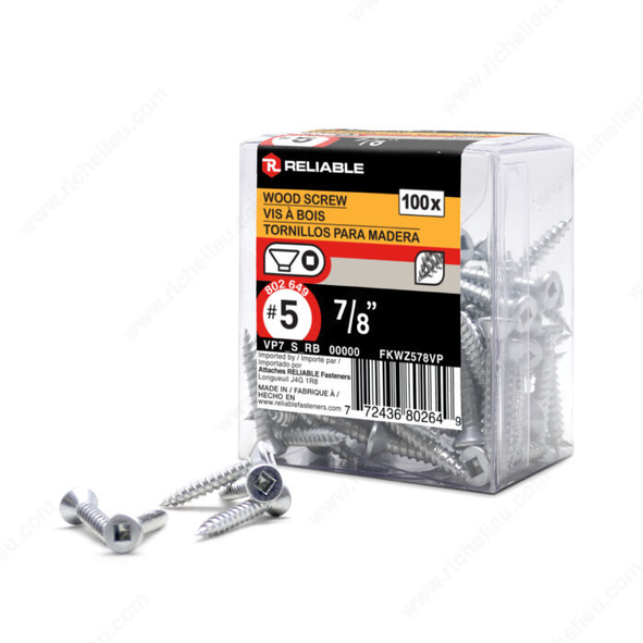 Reliable - Wood Screw, Flat Head - #5 - 7/8 in