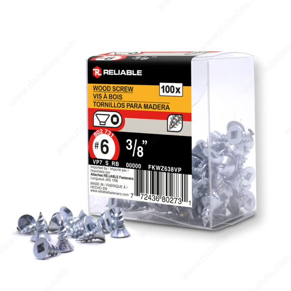 Reliable - Wood Screw, Flat Head - #6 - 3/8 in