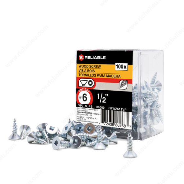 Reliable - Wood Screw, Flat Head - #6 - 1/2 in