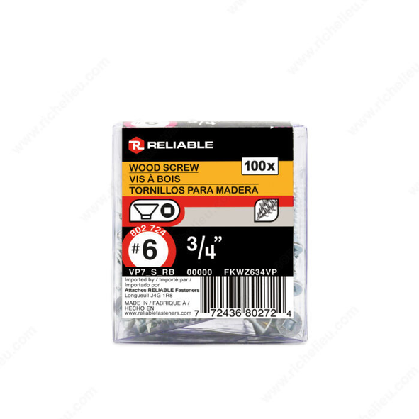 Reliable - Wood Screw, Flat Head - #6 - 3/4 in