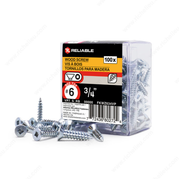 Reliable - Wood Screw, Flat Head - #6 - 3/4 in