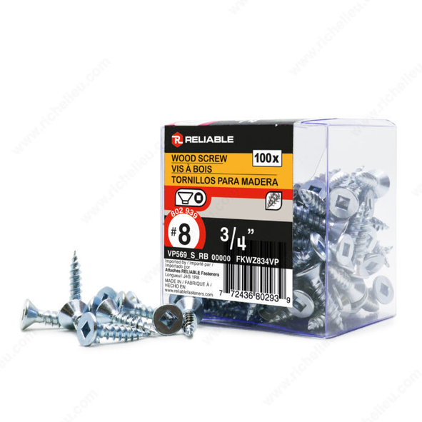 Reliable - Wood Screw, Flat Head - #8 - 3/4 in