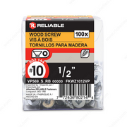 Reliable - Wood Screw, Flat Head - #10 - 1/2 in