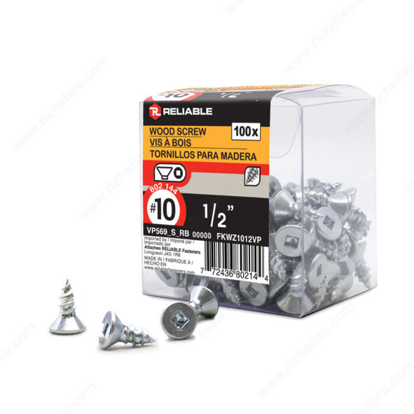 Reliable - Wood Screw, Flat Head - #10 - 1/2 in