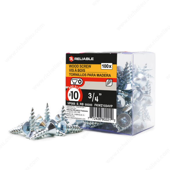 Reliable - Wood Screw, Flat Head - #10 - 3/4 in