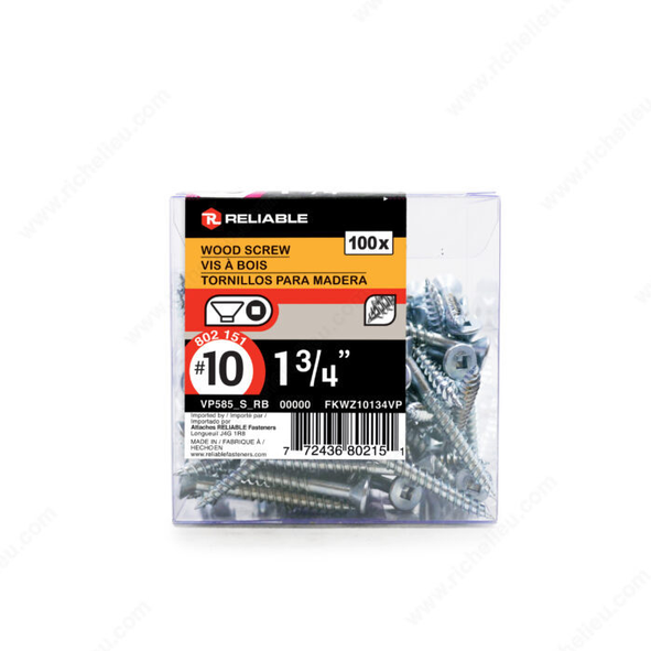 Reliable - Wood Screw, Flat Head - #10 - 1 3/4 in