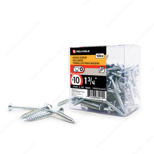 Reliable - Wood Screw, Flat Head - #10 - 1 3/4 in